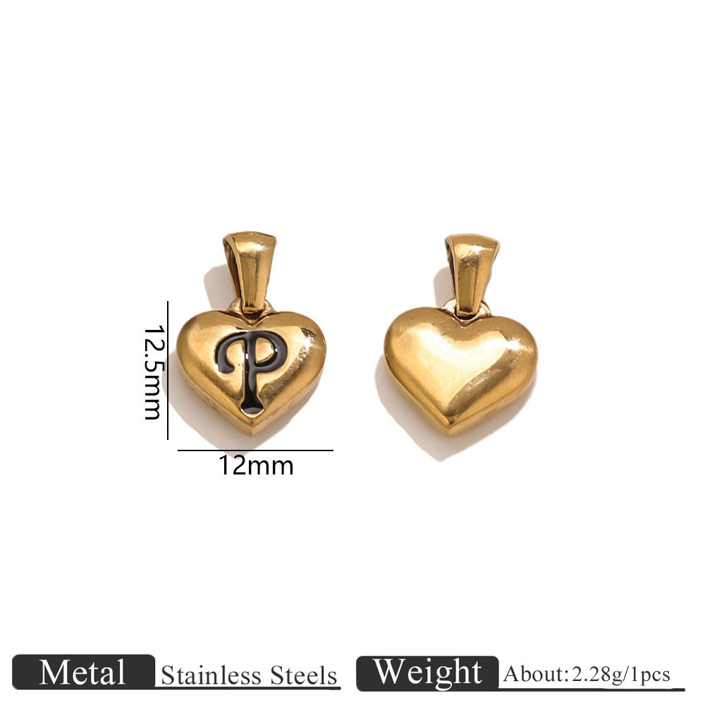 Gold heart-shaped engraved letter pendant-p