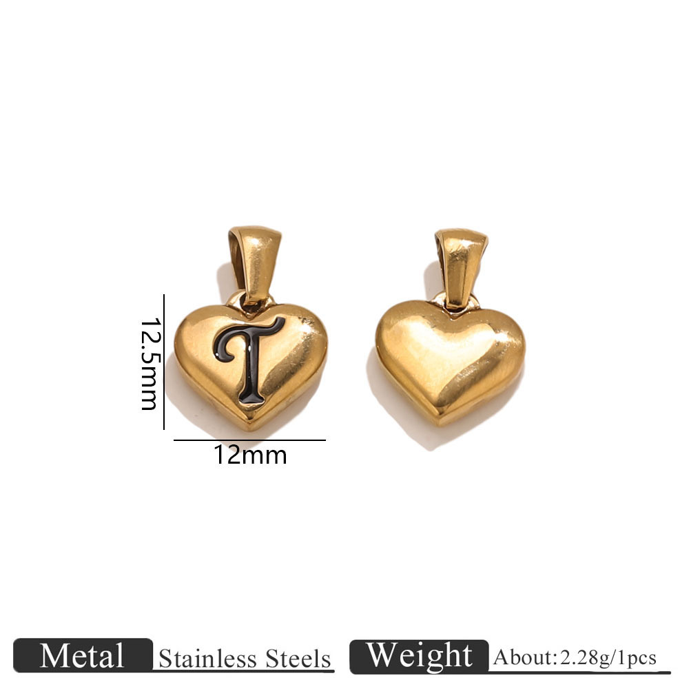Gold heart-shaped engraved letter pendant-t