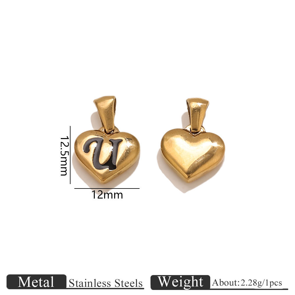 Gold heart-shaped engraved letter pendant-u
