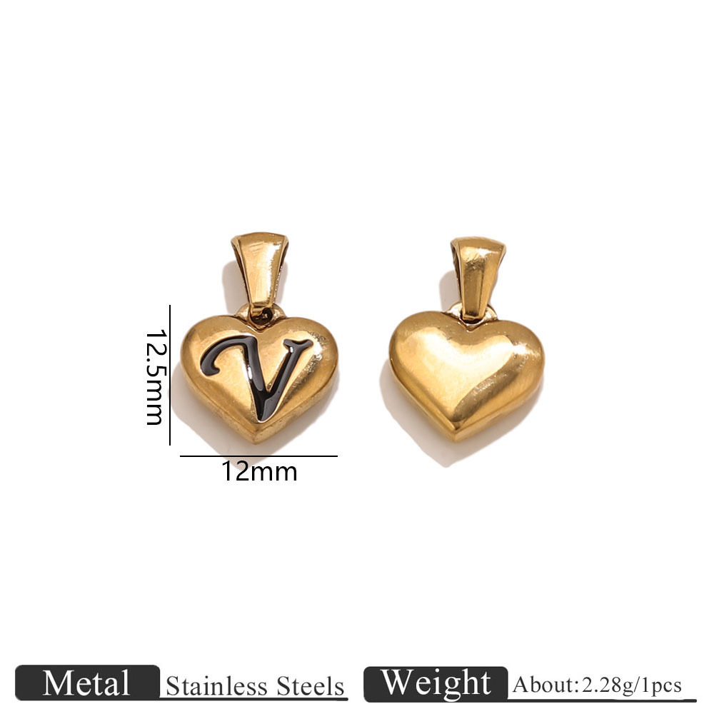 Gold heart-shaped engraved letter pendant-v
