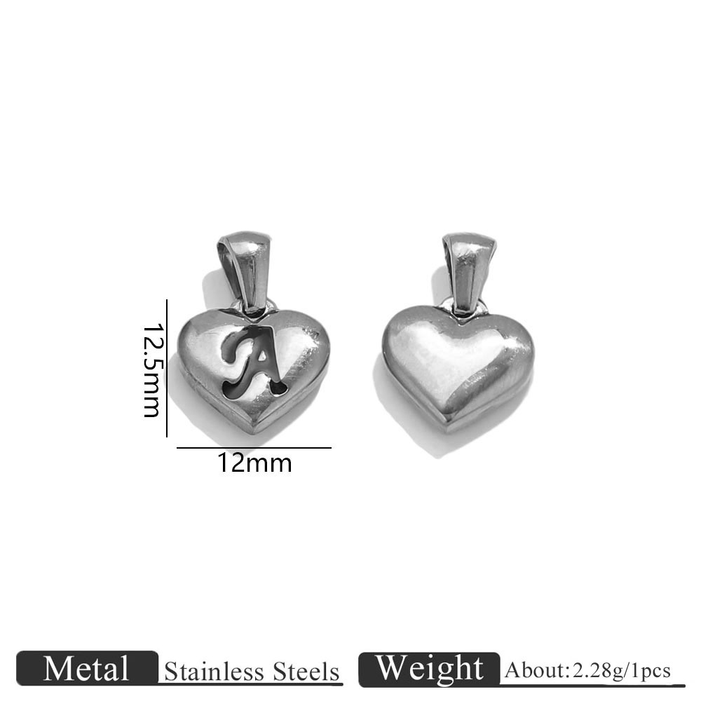 Steel color heart-shaped engraved letter pendant-a