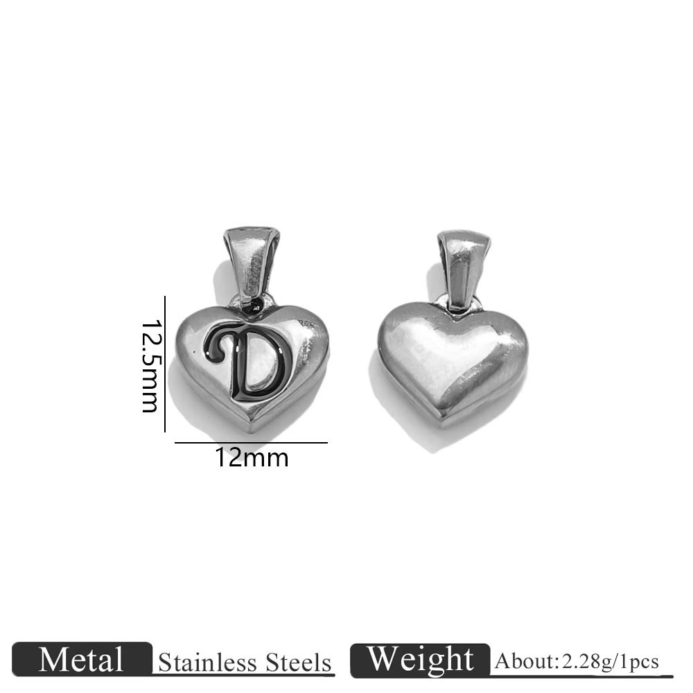 Steel color heart shape engraved letter pendant-d