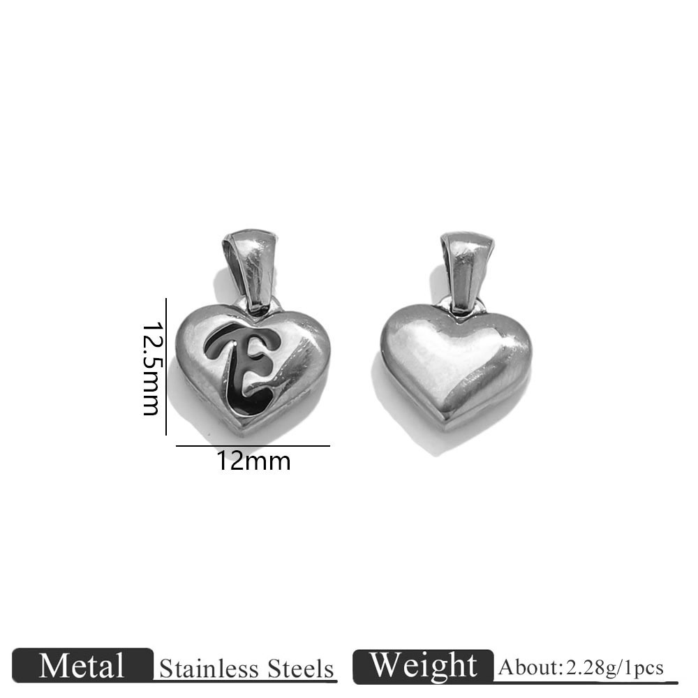 Steel color heart engraved letter pendant-e