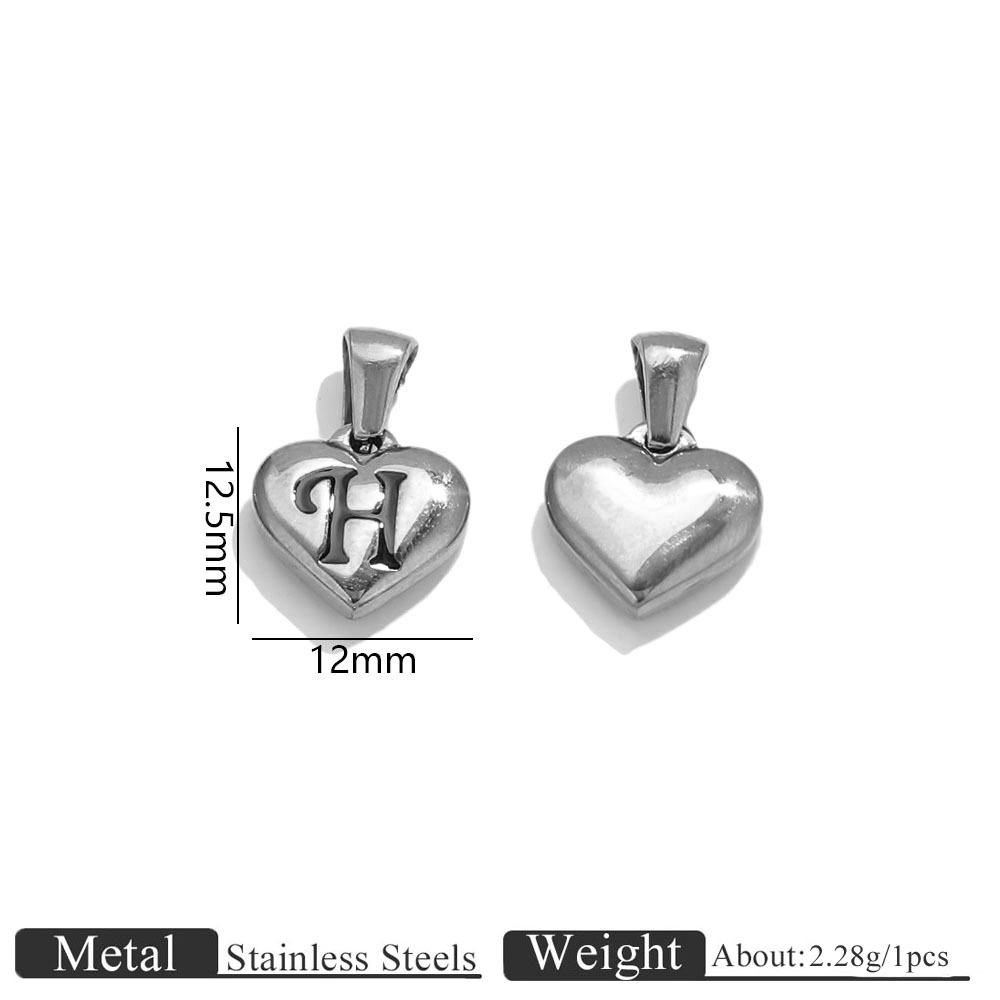 Steel color heart engraved letter pendant-h