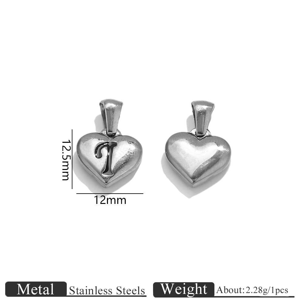 Steel color heart shape engraved letter pendant-i