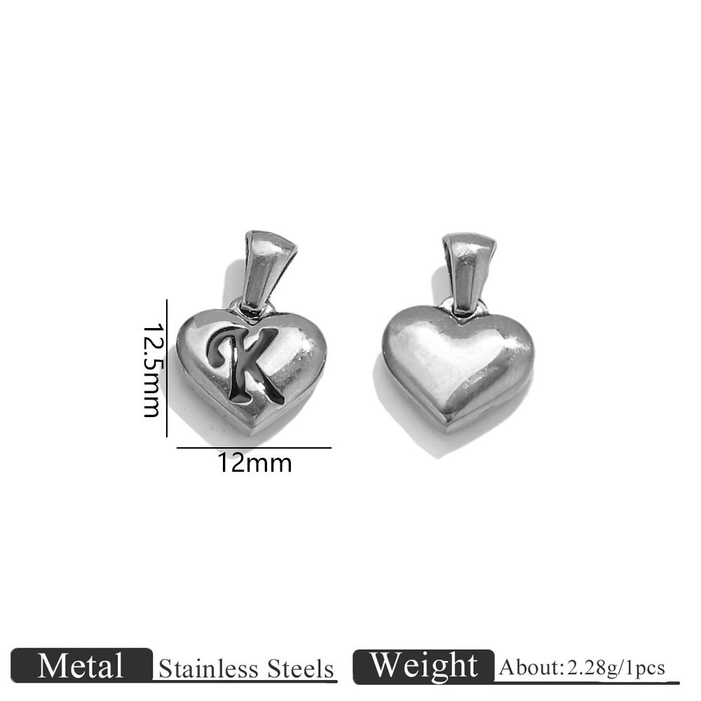 Steel color heart shape engraved letter pendant-k
