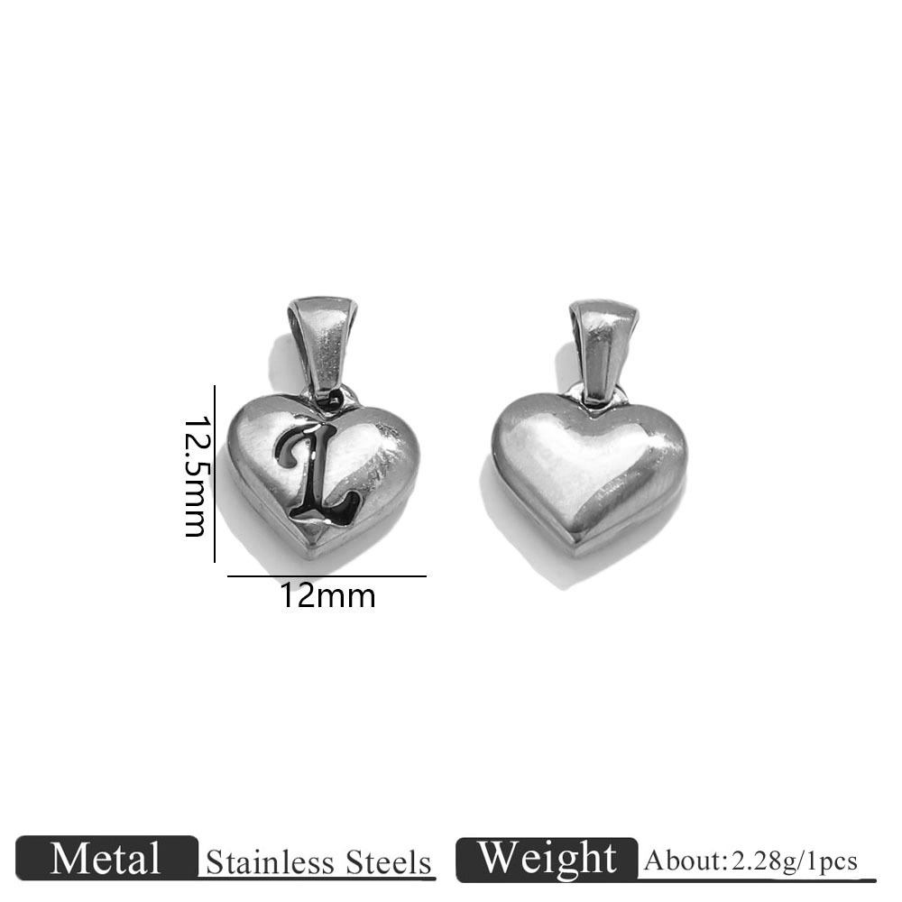 Steel color heart engraved letter pendant-l