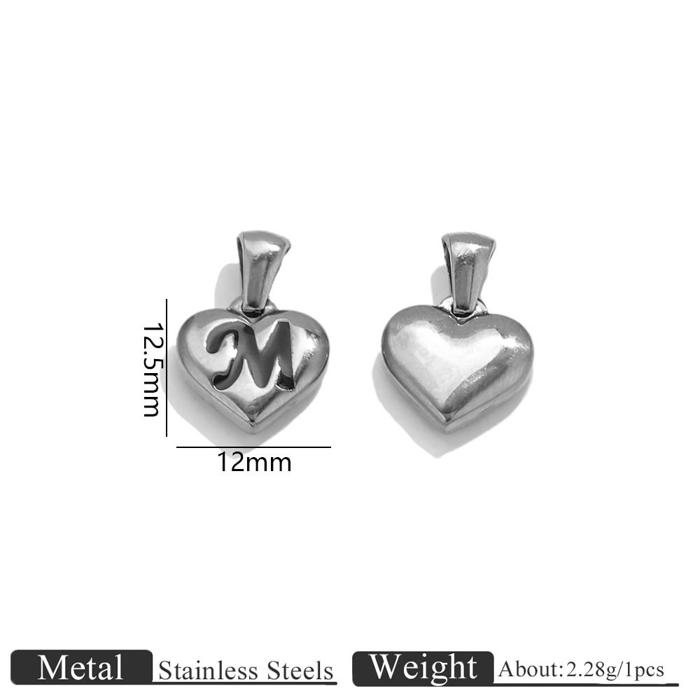 Steel color heart shape engraved letter pendant-m