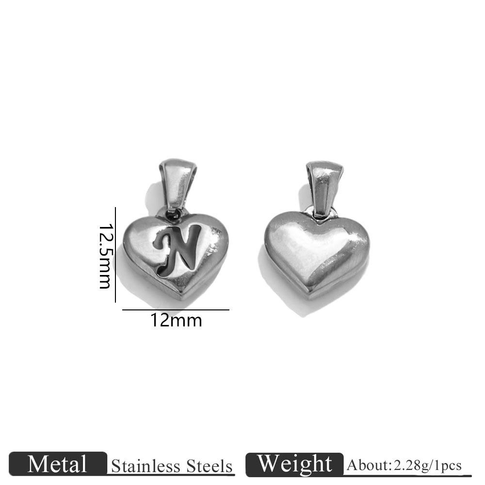 Steel color heart engraved letter pendant-n