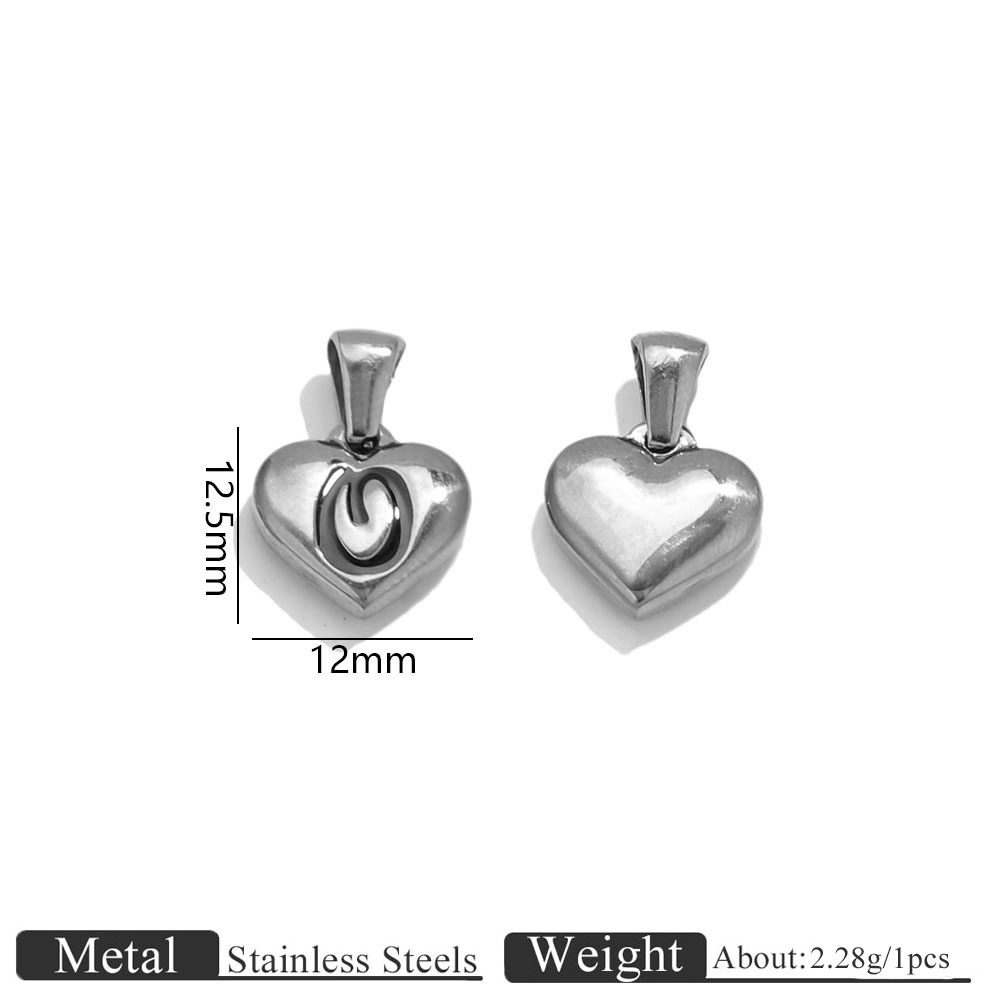 Steel color heart engraved letter pendant-o