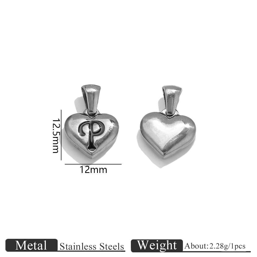 Steel color heart-shaped engraved letter pendant-p