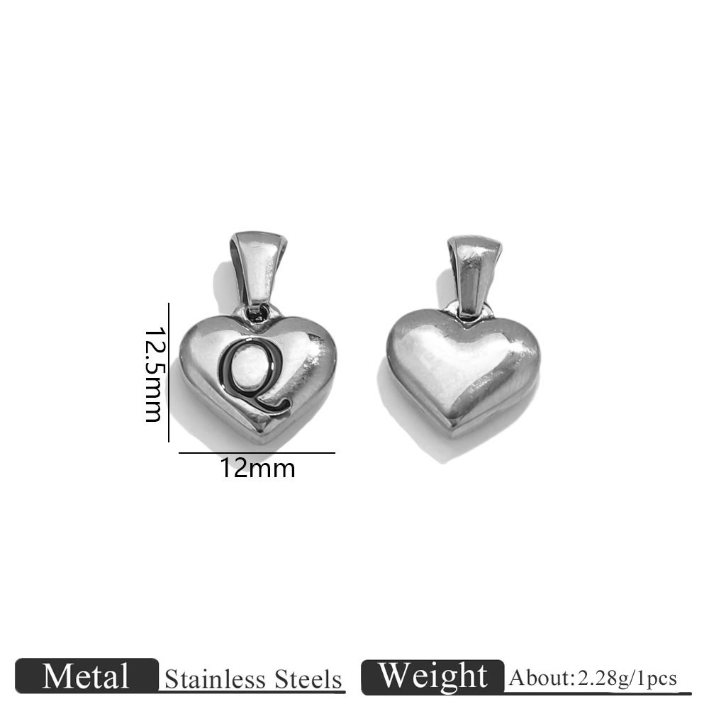 Steel color heart engraved letter pendant-q