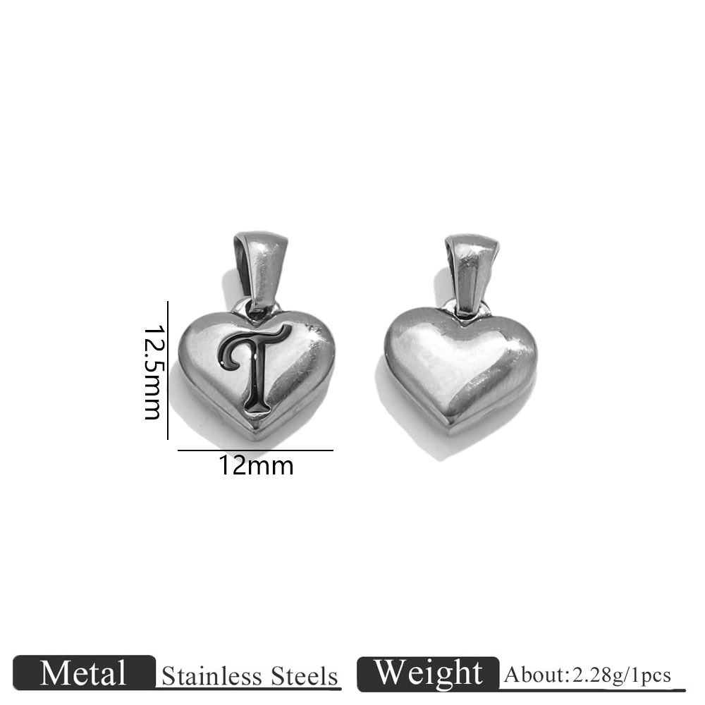 Steel color heart engraved letter pendant-t