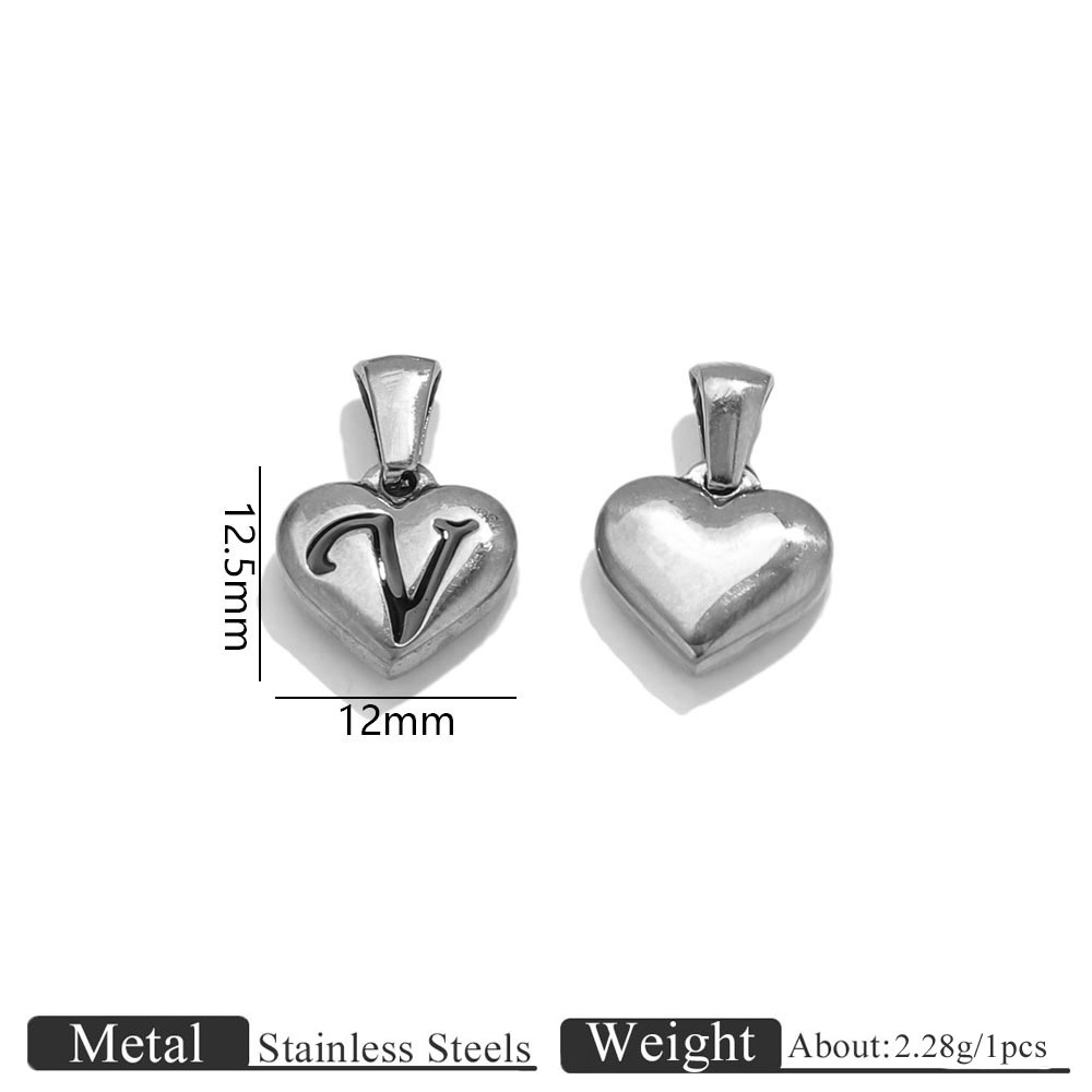 Steel color heart engraved letter pendant-v