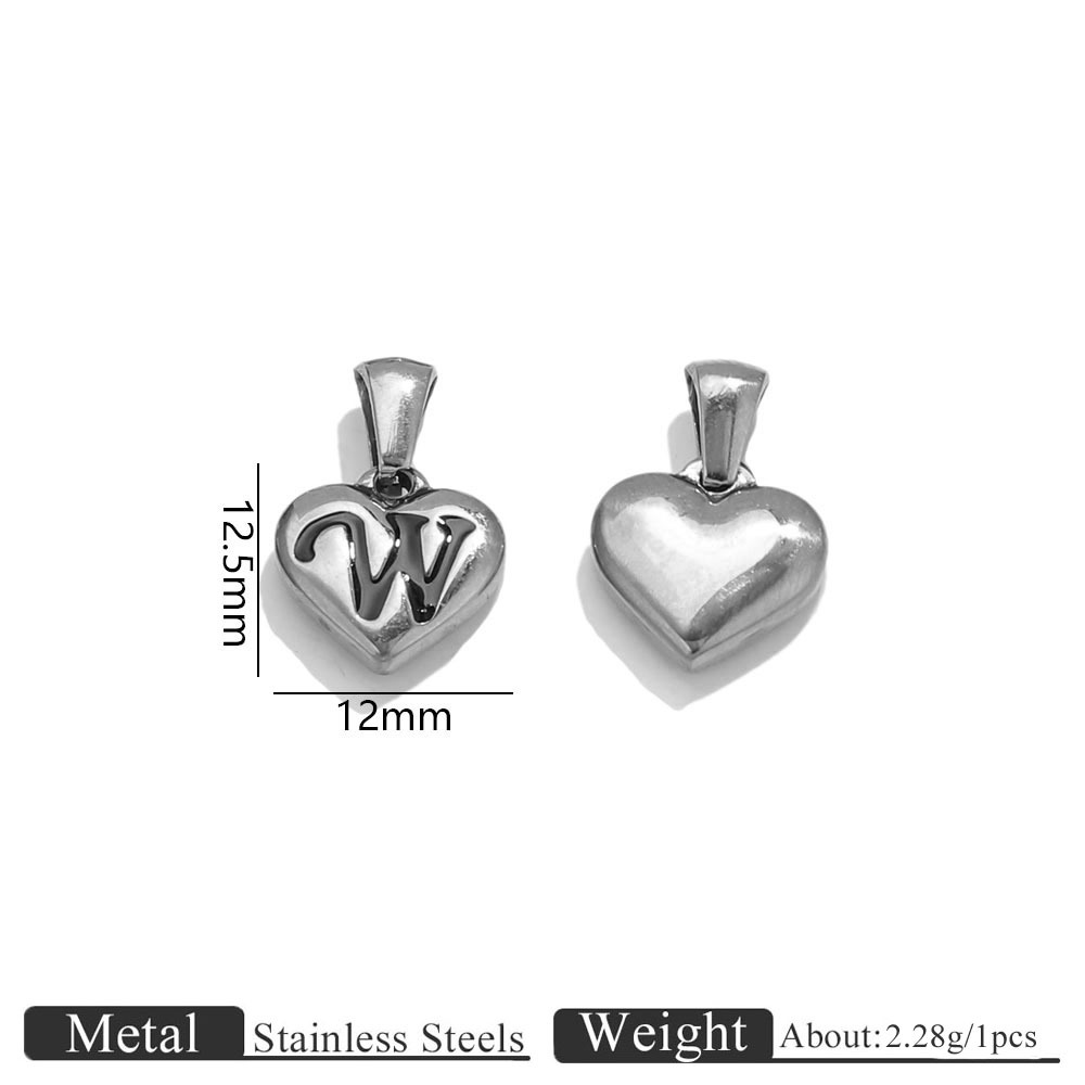 Steel color heart engraved letter pendant-w