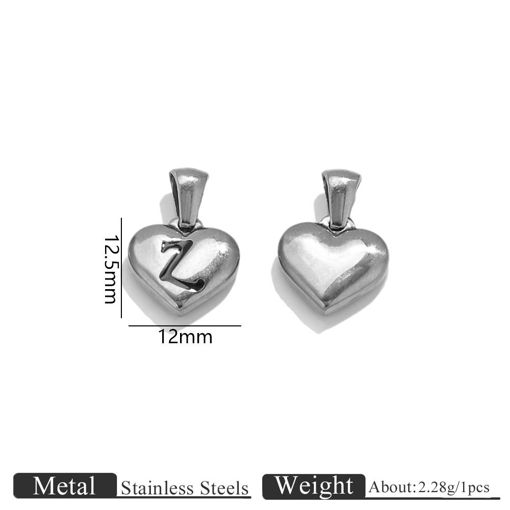 Steel color heart engraved letter pendant-z