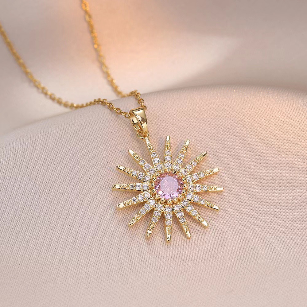 X1131 Pink Zircon Sunflower Necklace