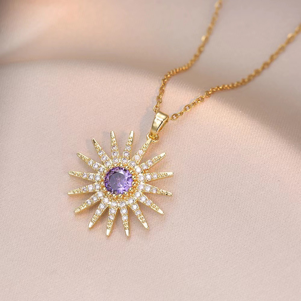 X1134 Gold Purple Sunflower Necklace