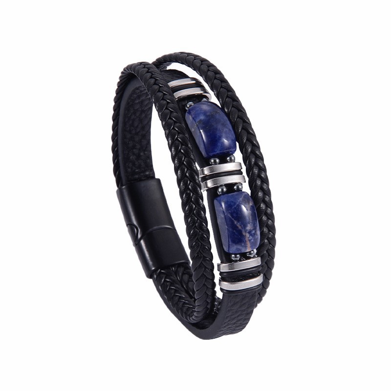 Black leather rigid buckle old blue pattern