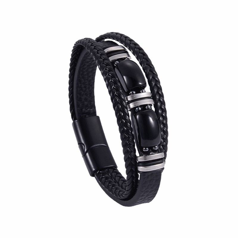 Black leather rigid buckle obsidian