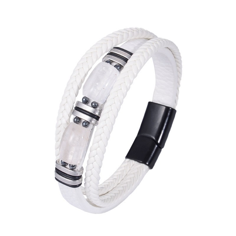 White leather steel buckle white crystal