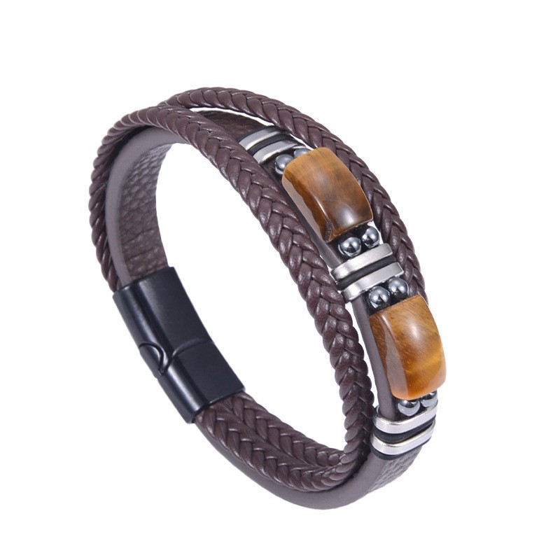 Coffee skin gang buckle tiger eye stone