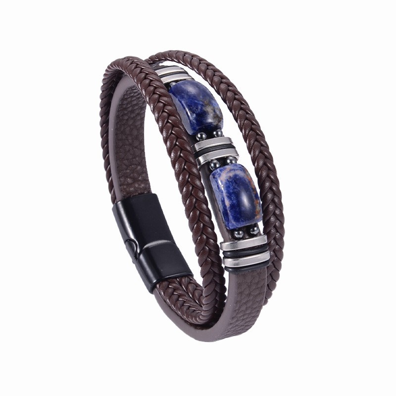 Coffee leather rigid buckle old blue pattern