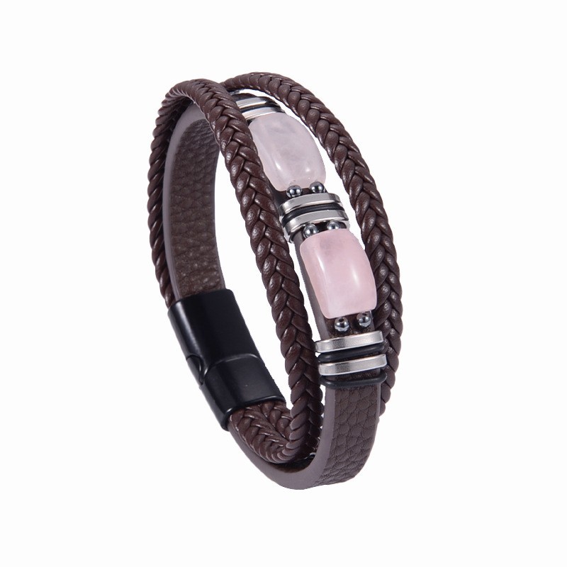 Coffee leather rigid buckle pink crystal