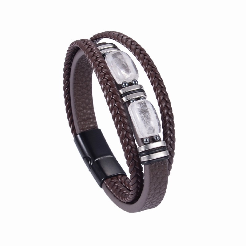 Coffee leather rigid buckle white crystal