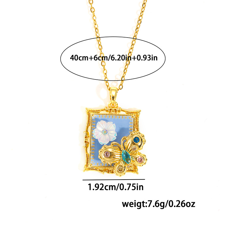 Blue oil painting butterfly necklace-gold-1.92cm