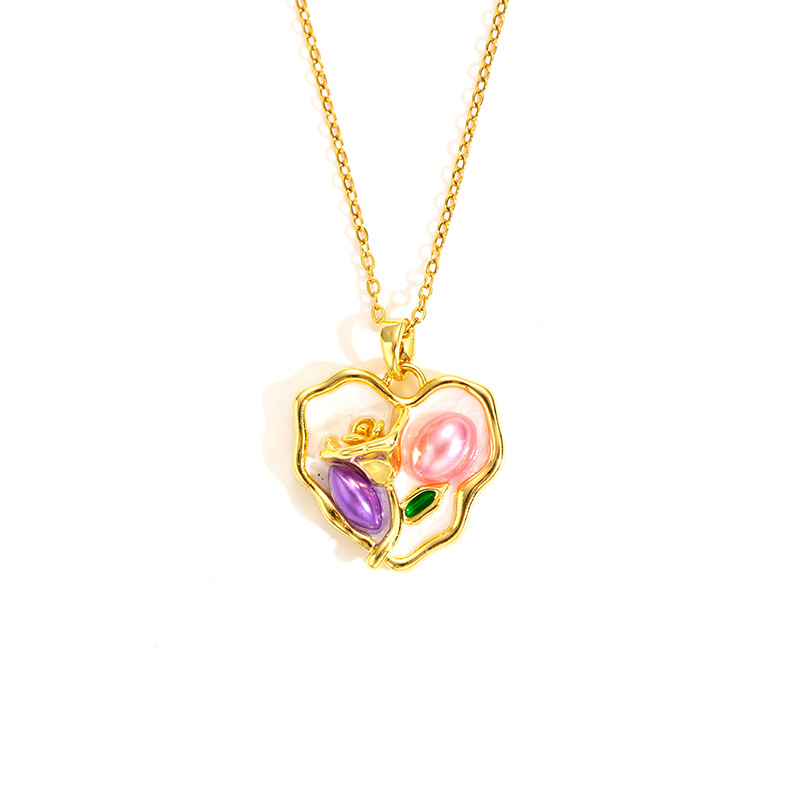 Love oil painting necklace-gold-2.09cm