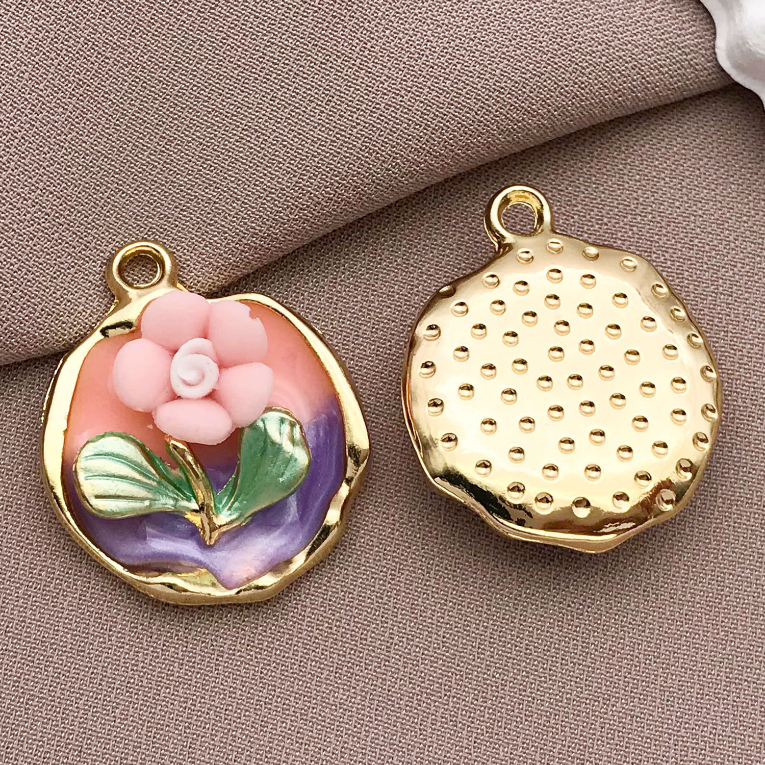 1 oil dripping pink two-color flower brand oil painting 24x19mm-21169-3.2g