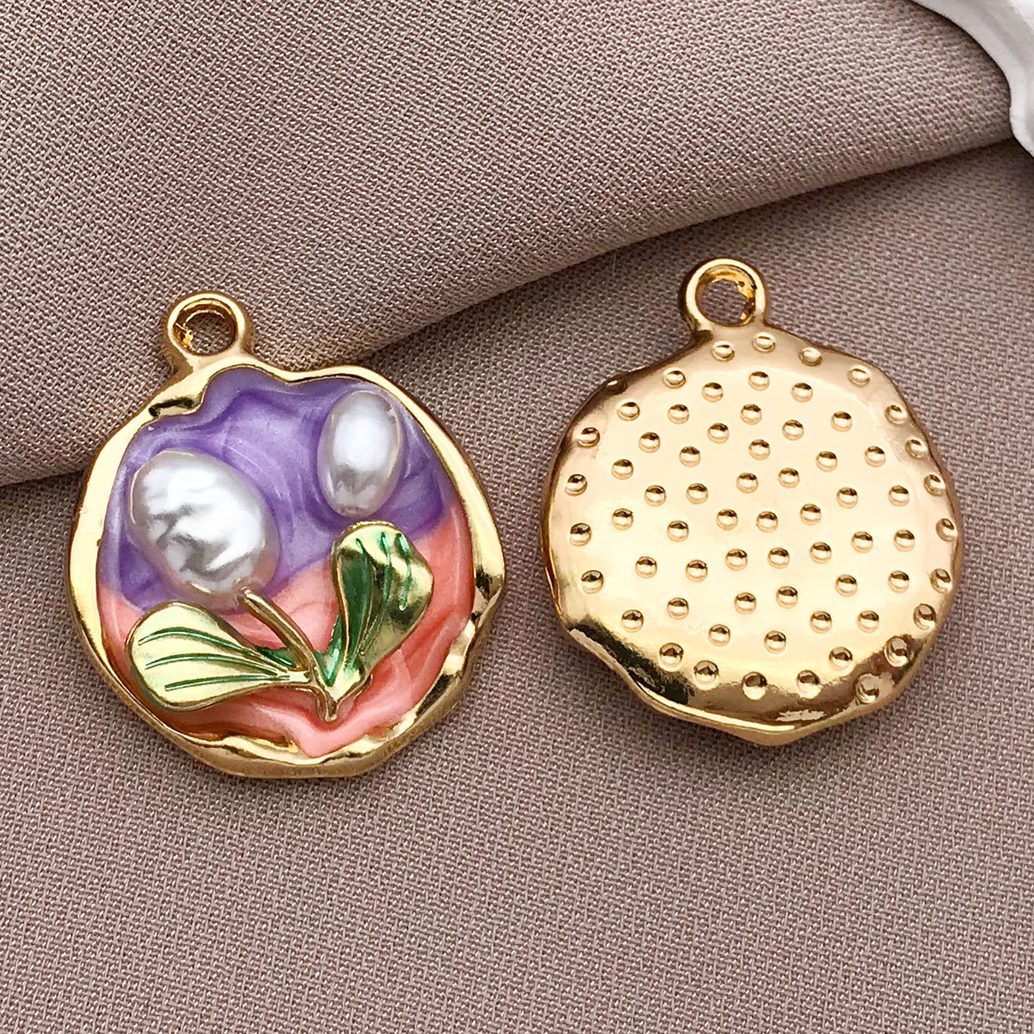 1 oil dripping purple two-color flower brand oil painting 24x19mm-21171-3.2g