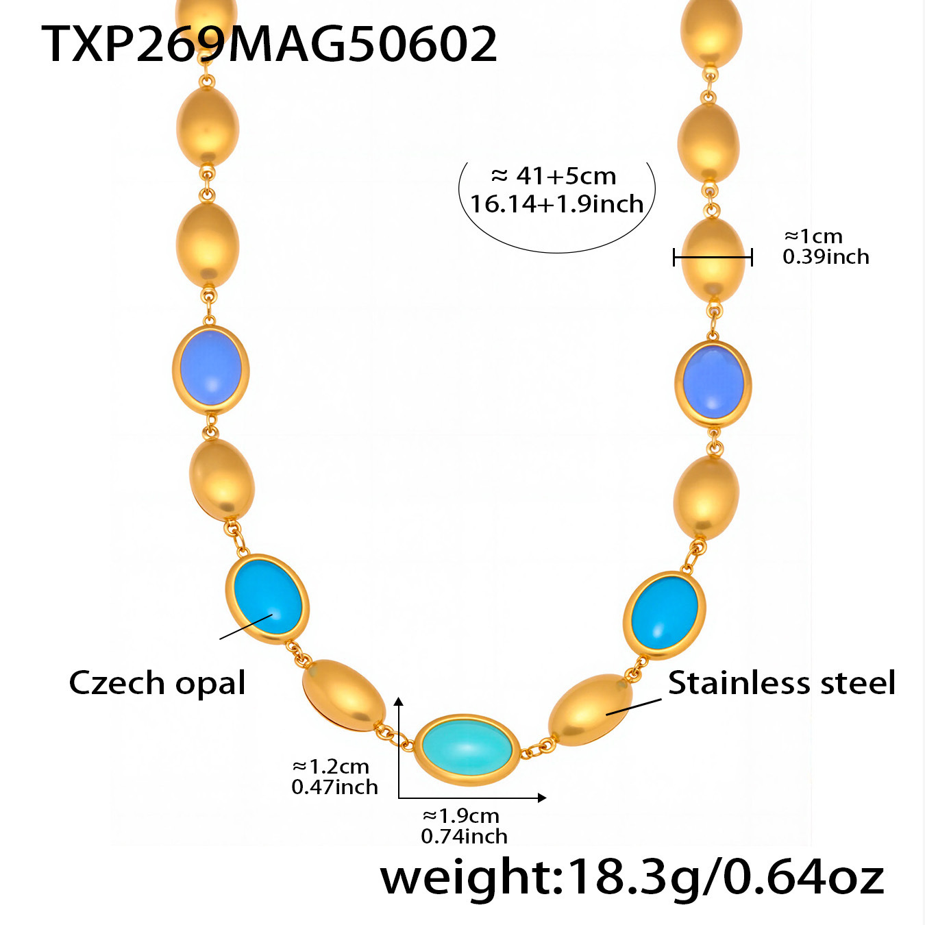 Txp269-golden blue opal necklace 41+5cm