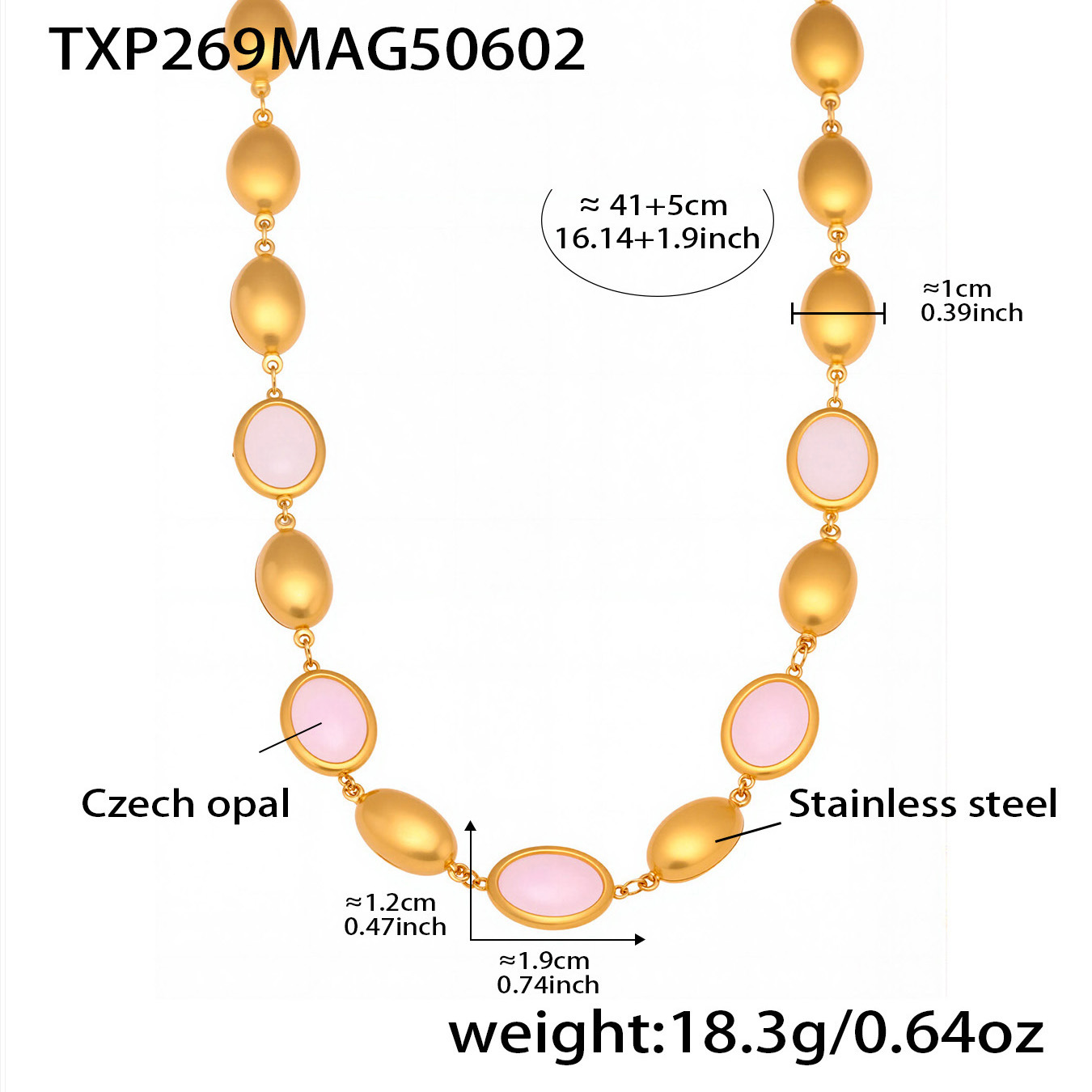 Txp269-gold pink opal necklace 41+5cm