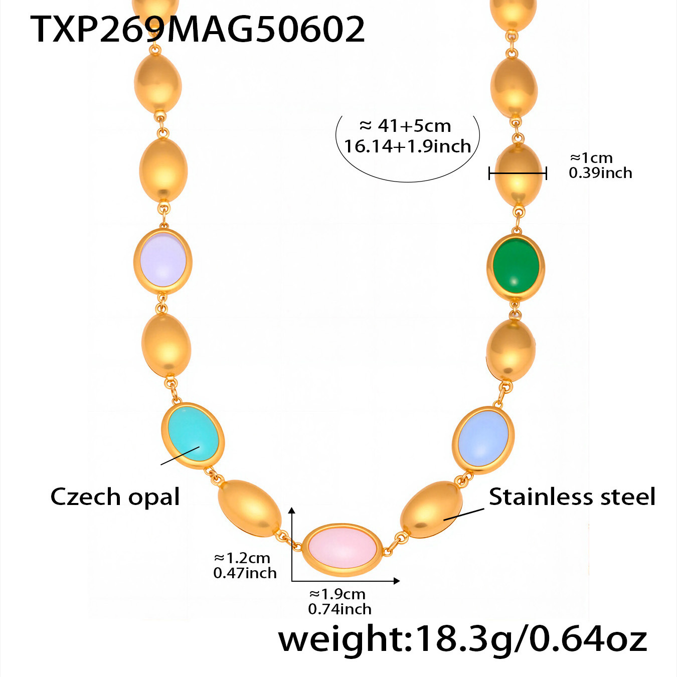 Txp269-gold mixed opal necklace 41+5cm