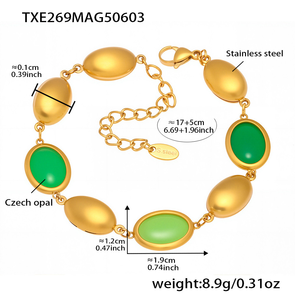 Txe269-golden green opal bracelet 17+5cm