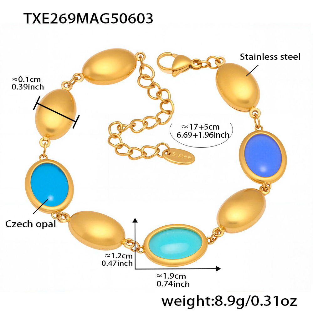 Txe269-golden blue opal bracelet 17+5cm