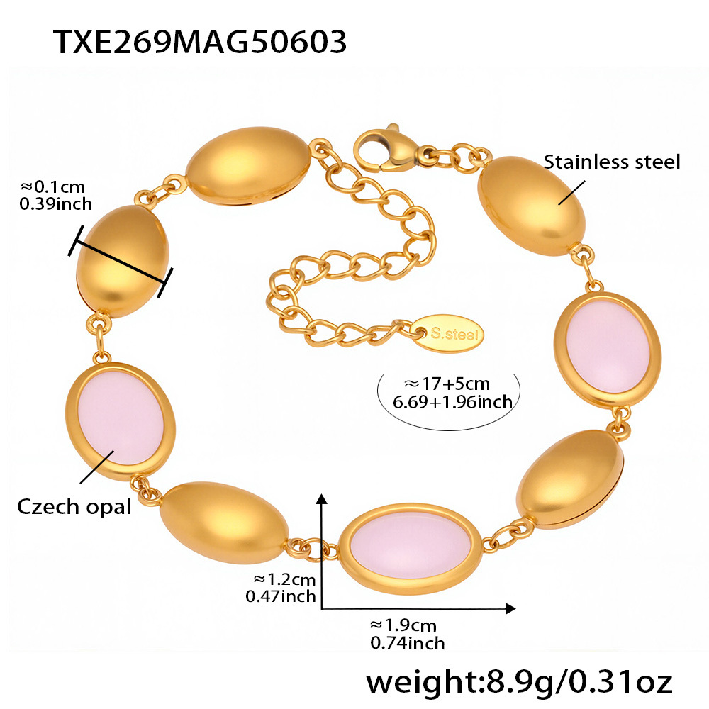 Txe269-gold pink opal bracelet 17+5cm