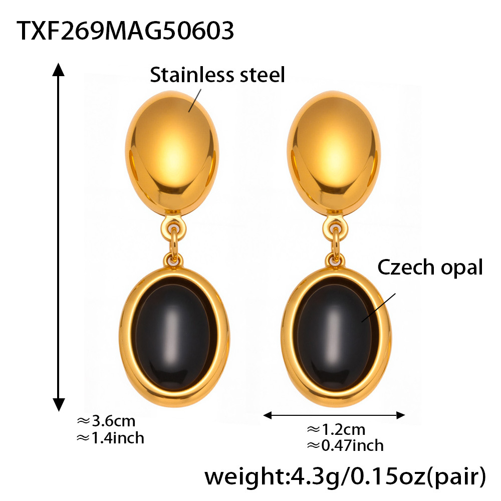 Txf269-gold black opal earrings