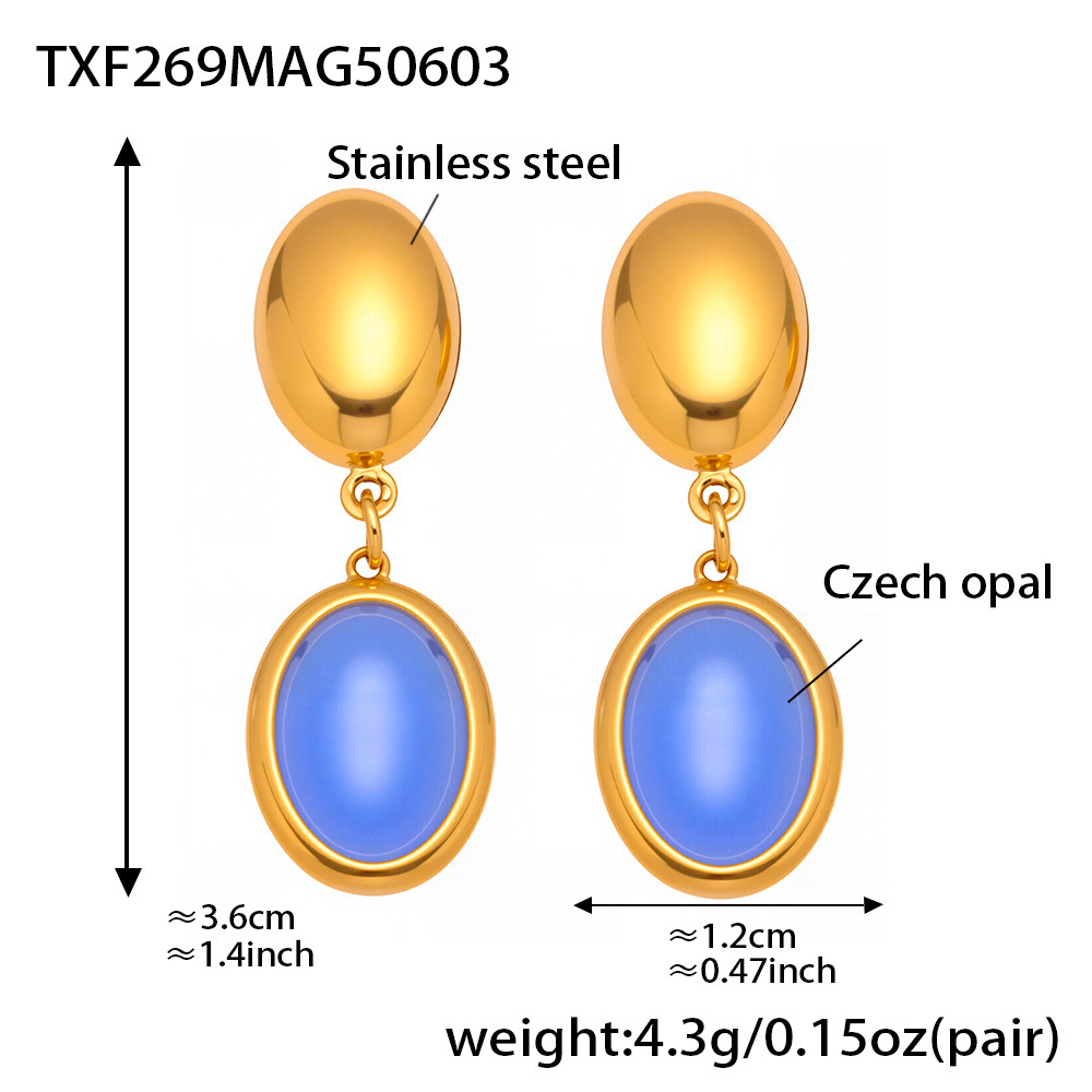 Txf269-gold blue opal earrings