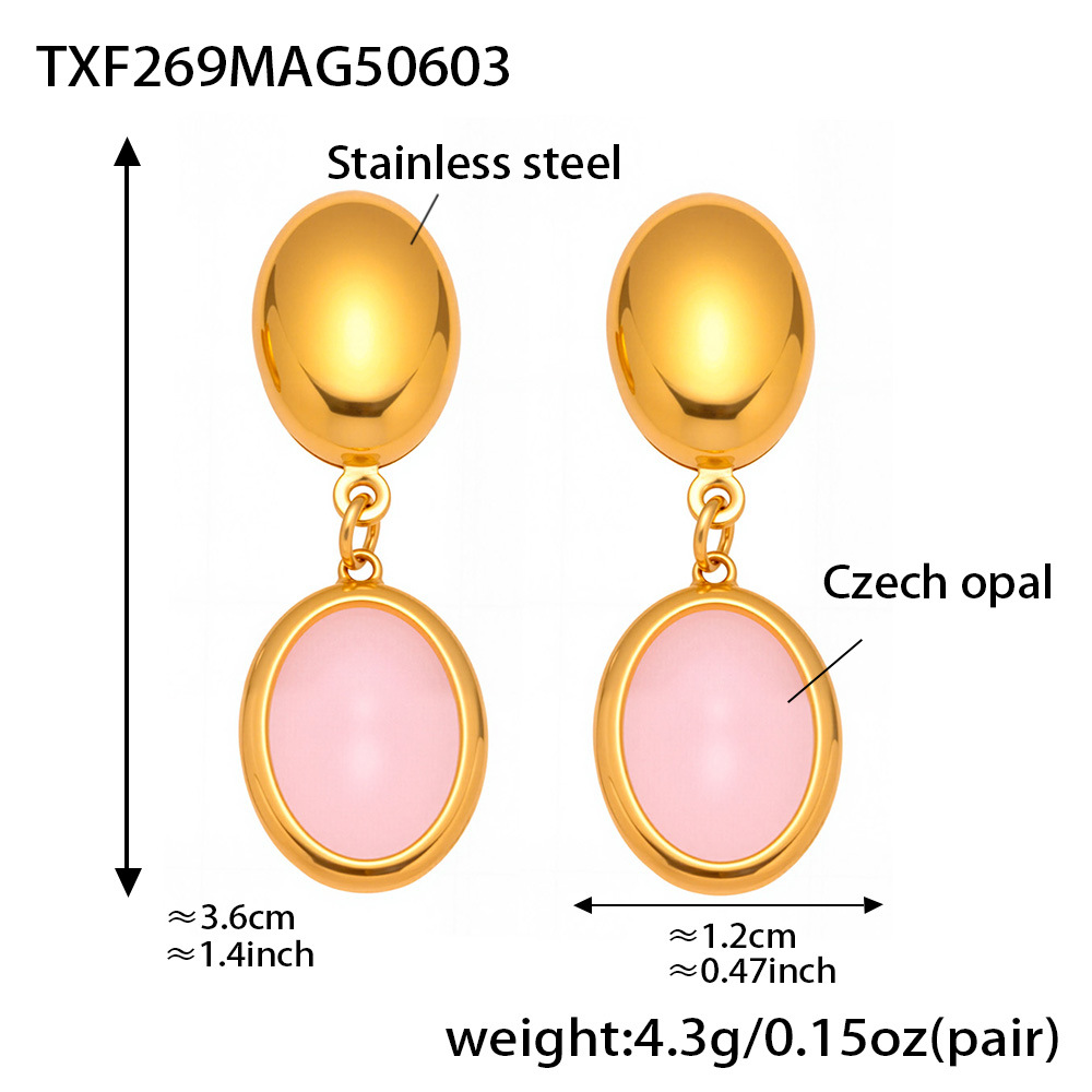 Txf269-gold pink opal earrings