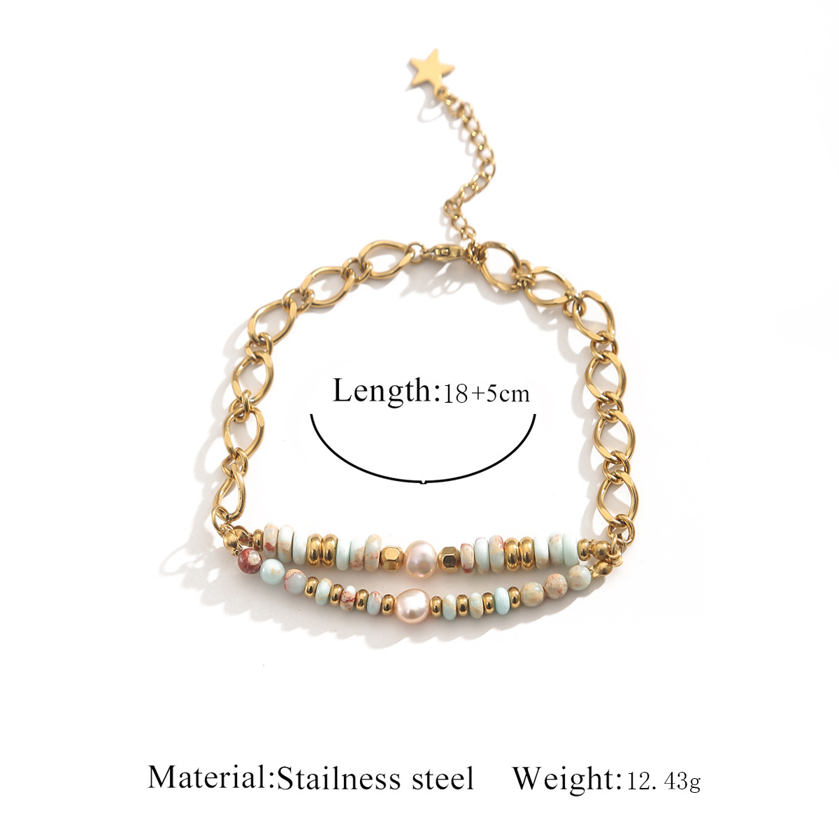 Golden wheel bead cyan stone bracelet