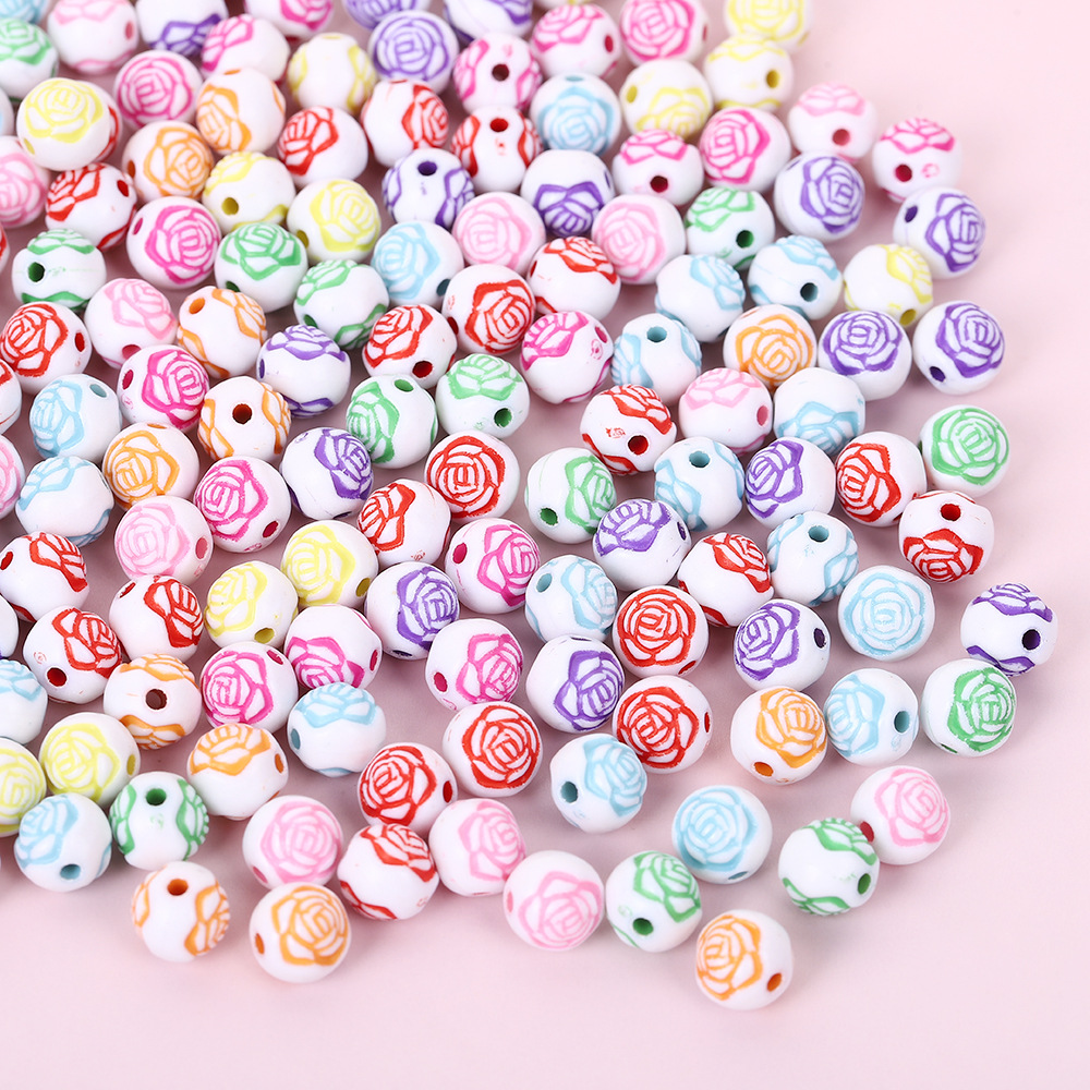 Rose round beads white plus color
