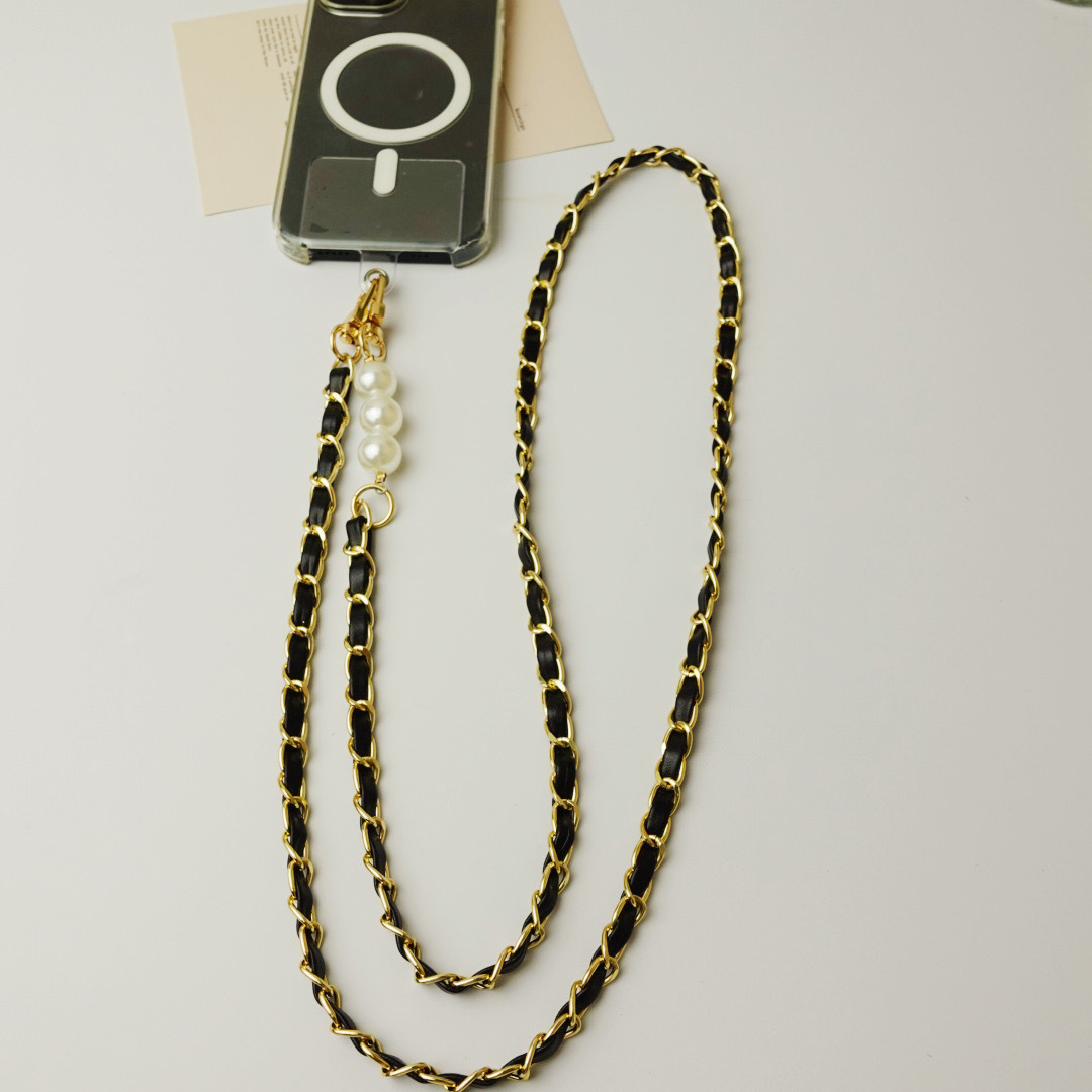 Black chain cross-body style [with transparent mobile phone clip and no round buckle]