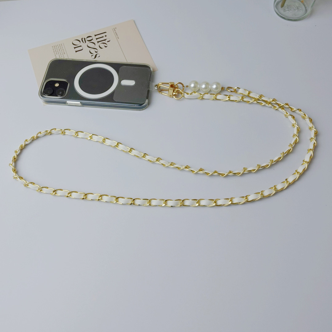 White chain cross-body style [with transparent mobile phone clip and no round buckle]