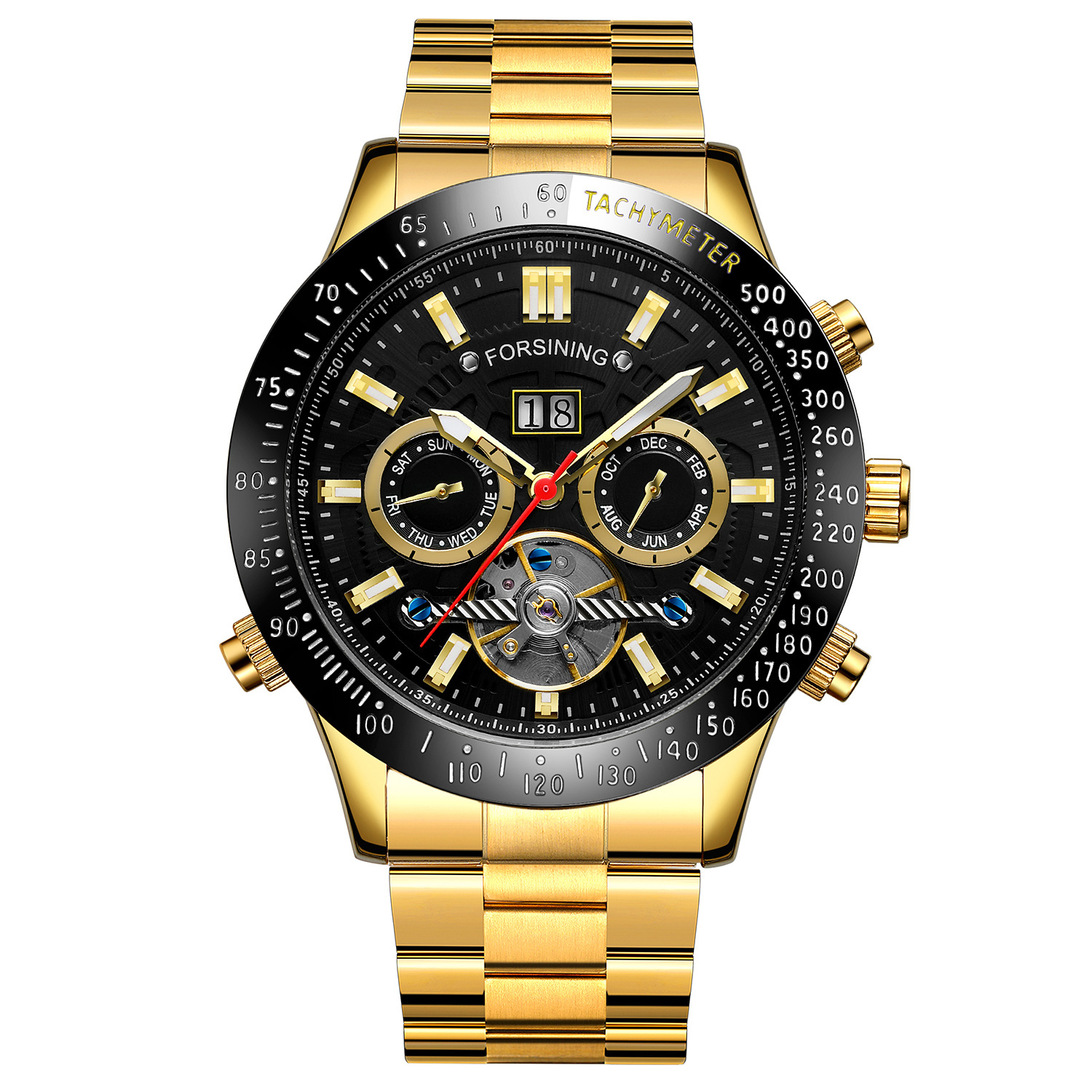 Black shell, black surface, gold steel with gold dots