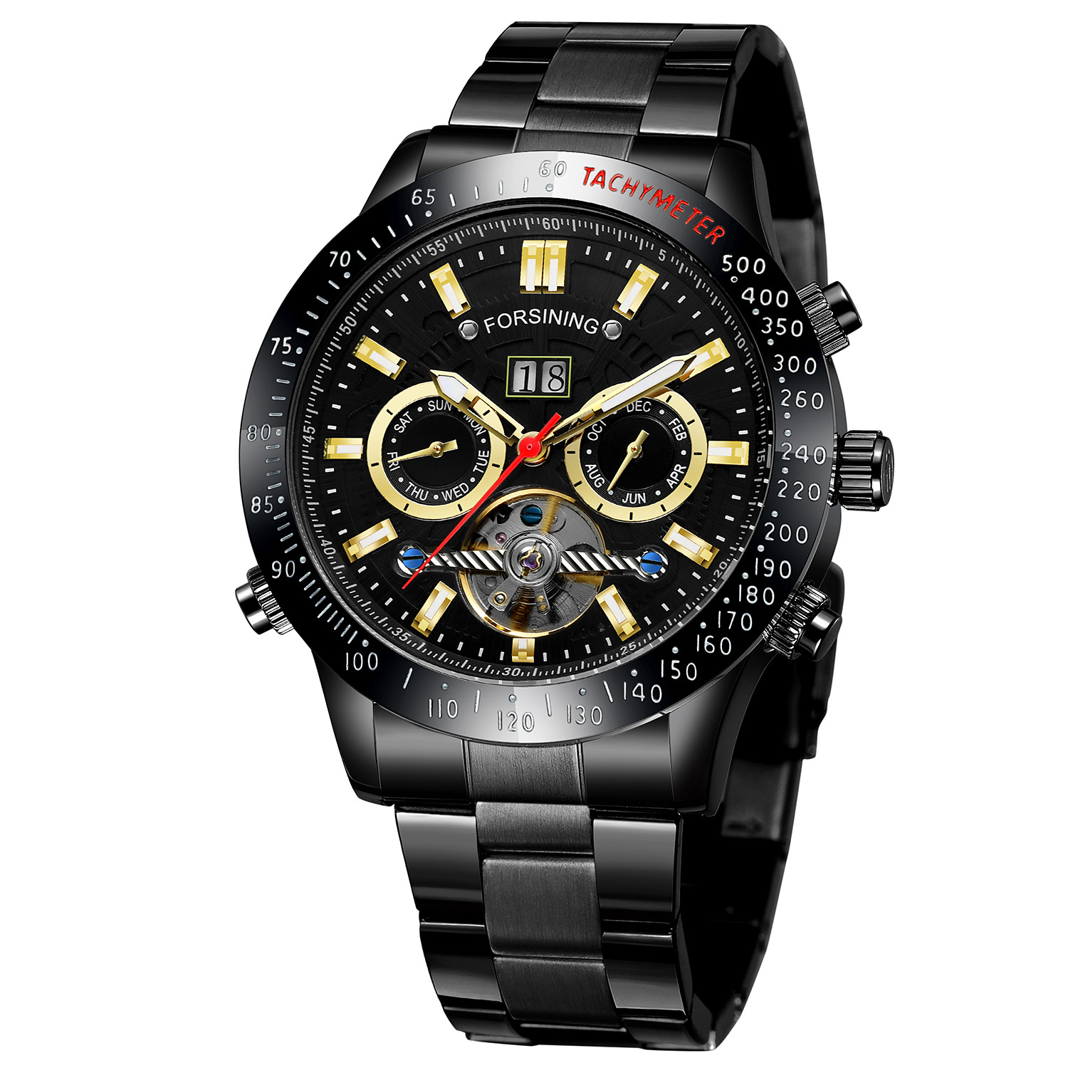 Black shell, black surface, black steel with gold dots