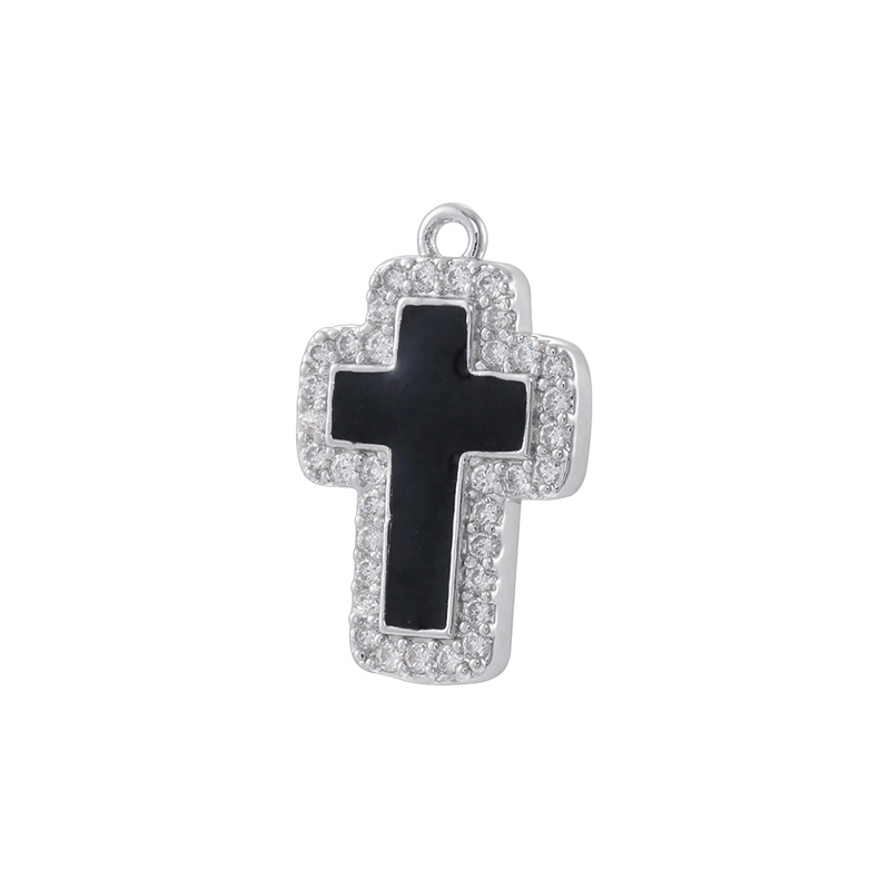 White gold white diamond black cross