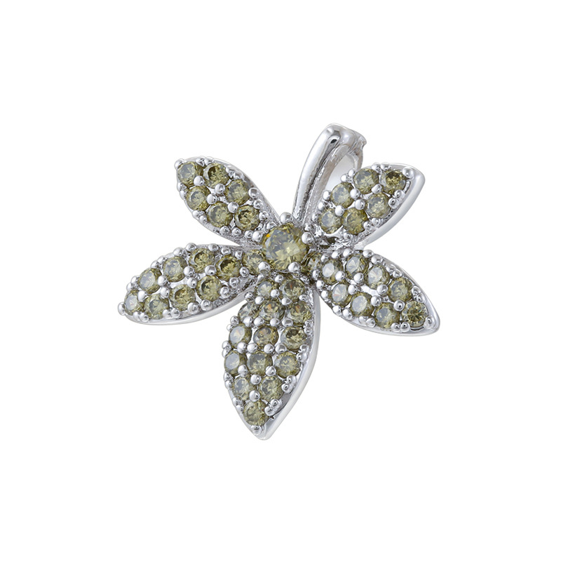 White gold olive green diamond bee pendant